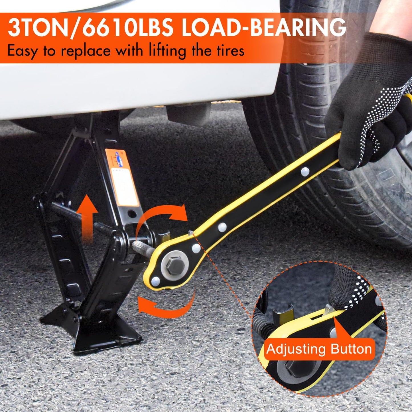 Scissor Car Jack 3 Ton (6610 lbs) Tire Changing Kit with Lug Wrench - Emergency Kit for Car, SUV, MPV