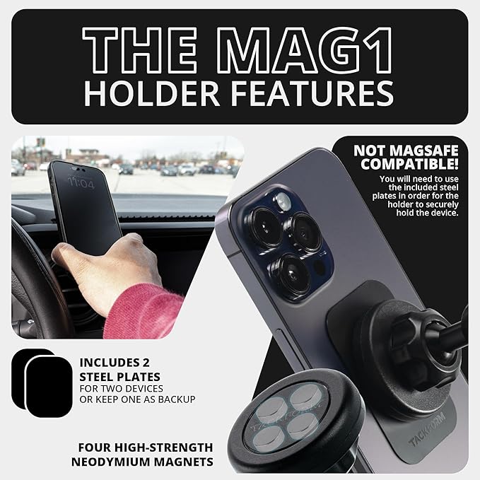 Tackform Link Vent Phone Mount Compatible with 2015-2020 Ford F-150, 2017-2021 Super Duty, 2018-2021 Expedition | Aluminum | Universal Magnetic Holder | 2" Arm | Black Knob | (NOT MAGSAFE Compatible)