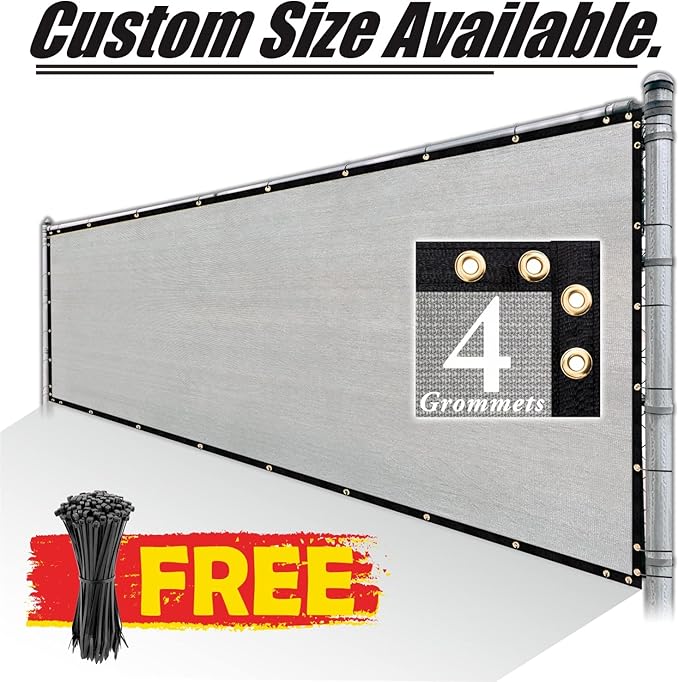 Royal Shade Custom Size 5' x 155' Grey Fence Privacy Screen Windscreen Cover Netting Mesh Fabric Cloth - Cable Zip Ties Included (We Make Custom Size)