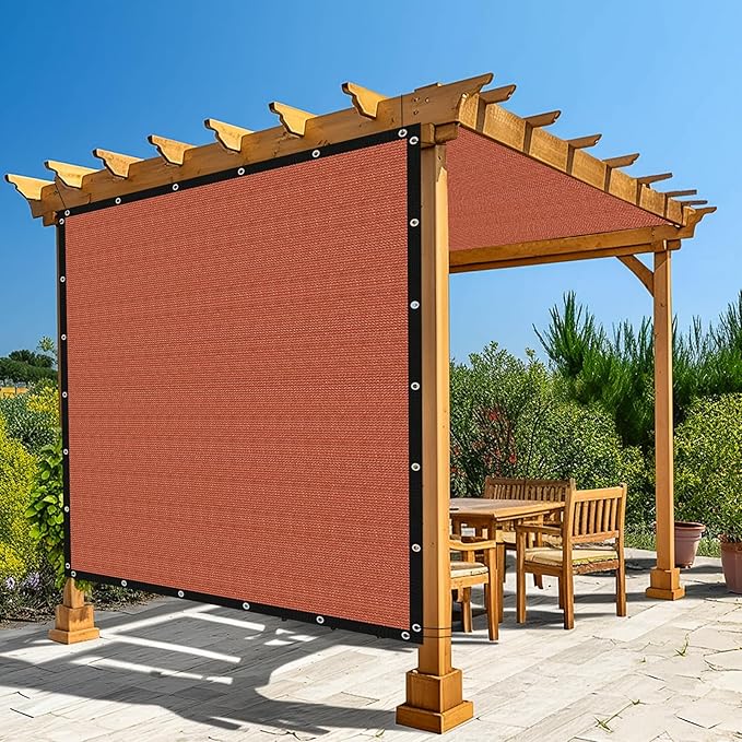 Amagenix 90% Pergola Shade Cover 5' X 10' Sun Shade Cloth with Grommets for Outdoor Garden Patio Porch, Commercial Grade 200 GSM - Cable Zip Ties Included (We Customized) GN108, Rust Red