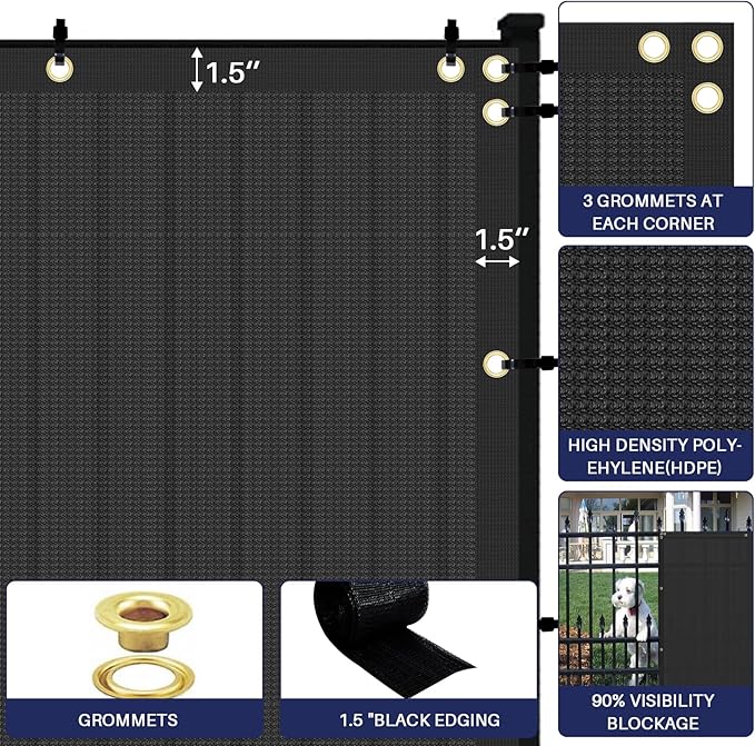 Windscreen4less Privacy Fence Screen Heavy Duty Windscreen Fencing Mesh Fabric Shade Net Cover with Brass Grommtes for Outdoor Wall Garden Yard Pool Deck, 8'x32' Black