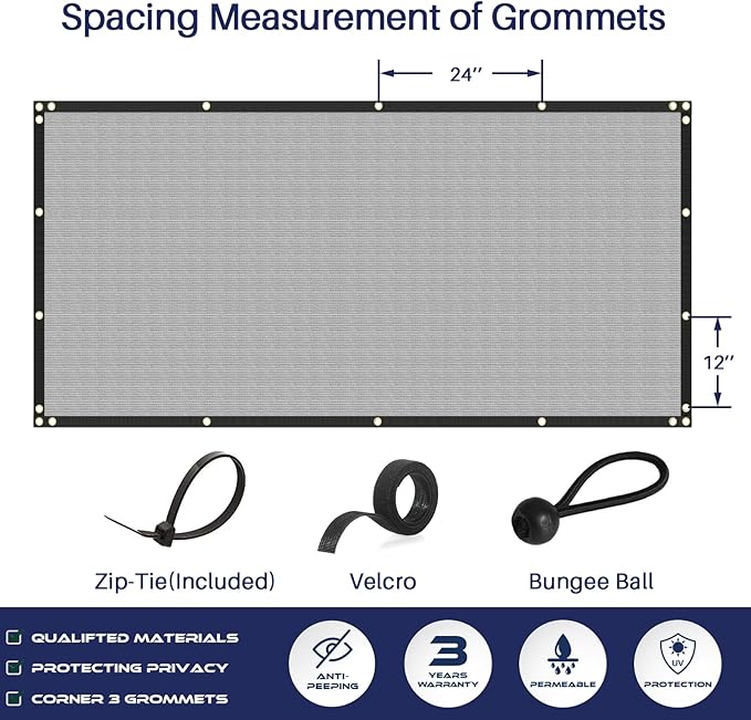 Windscreen4less Privacy Fence Screen Heavy Duty Windscreen Fencing Mesh Fabric Shade Net Cover with Brass Grommtes for Outdoor Wall Garden Yard Pool Deck, 8'x94' Light Gray