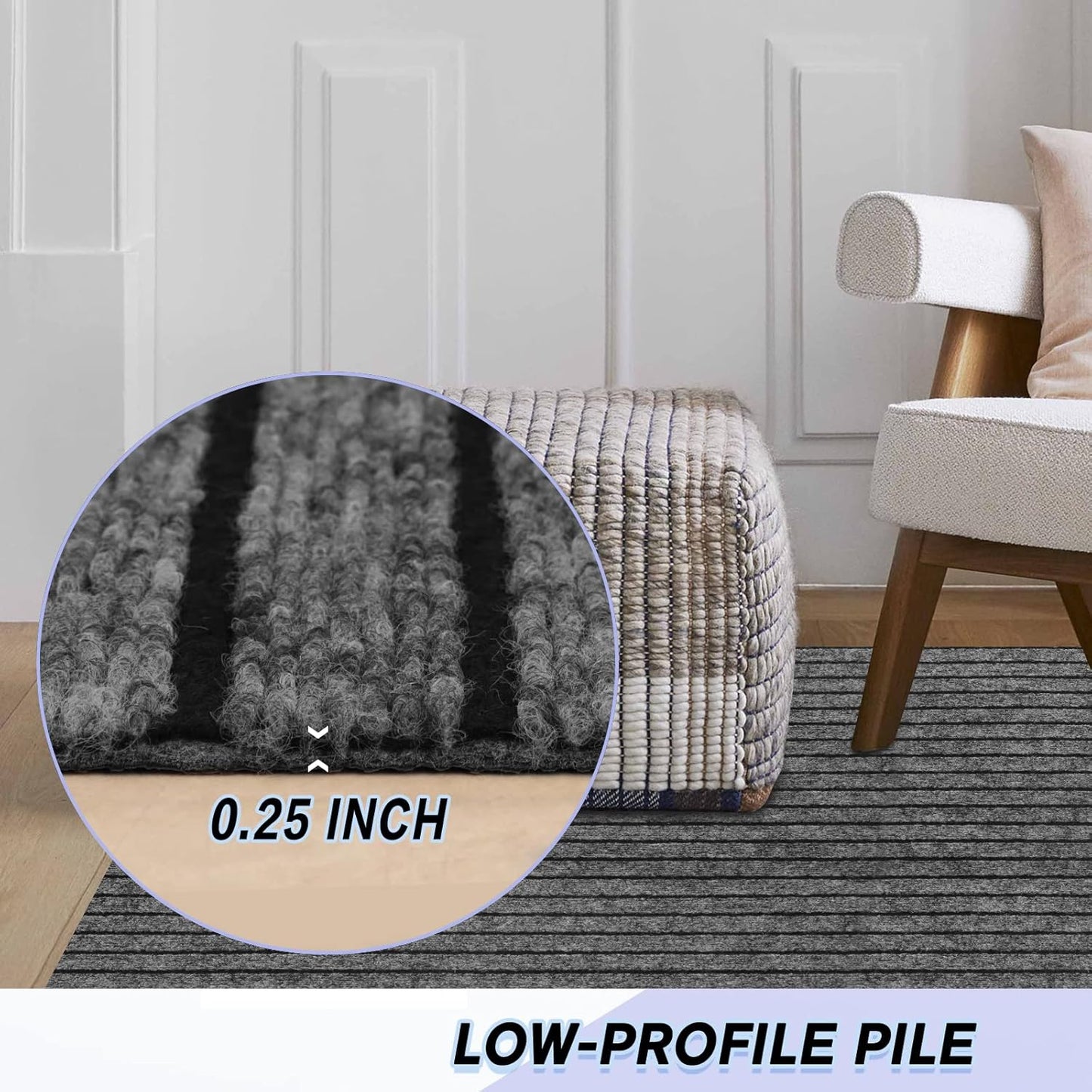 Custom Size Backed Non-Slip Area Rugs Runner, Easy Clean, Waterproof Runner Rugs for Hallway Entryway, Kitchen, Laundry, 4FT x 50FT, Gray Stripe