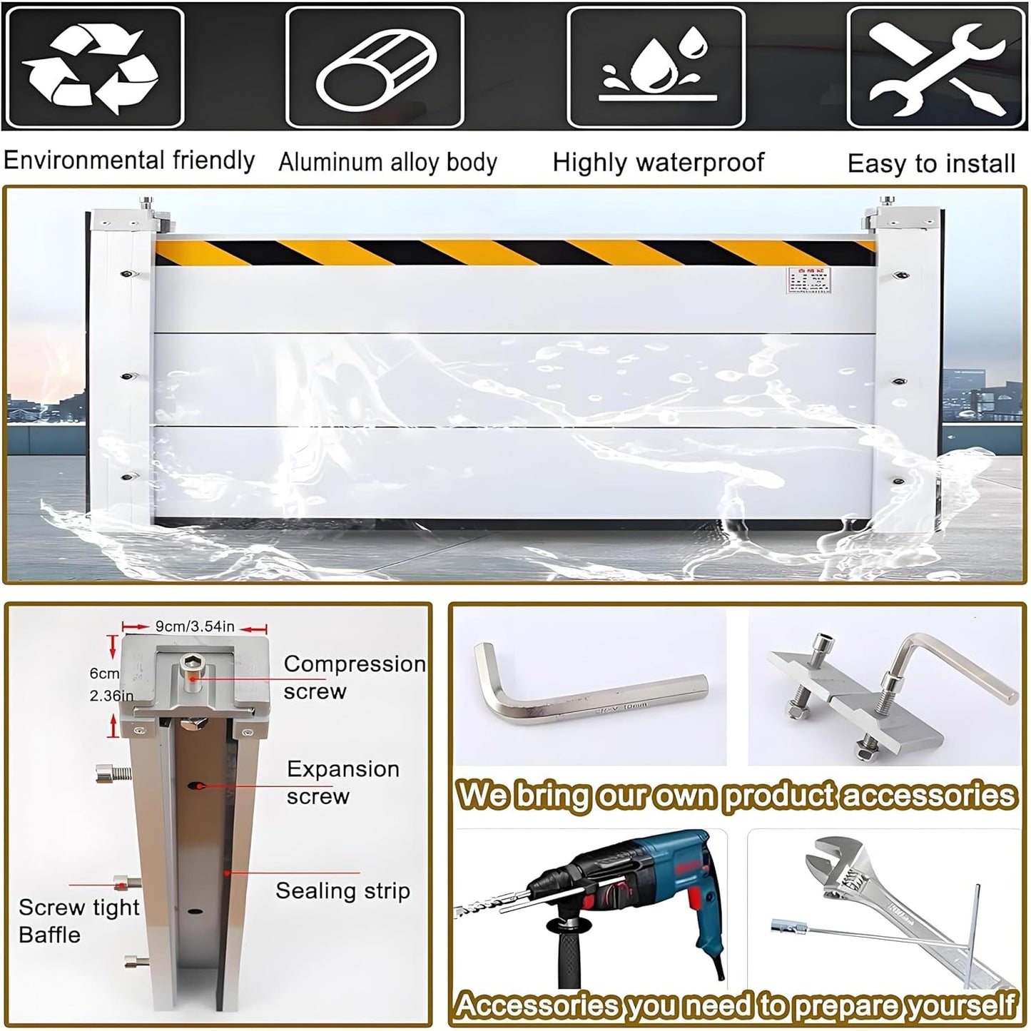 Flood Barriers for Home Exterior,Aluminum Alloy Outdoor Garage Doors Water Barriers for Flooding(H39.4Inch,L15.5FT)