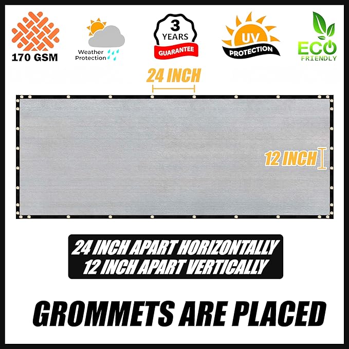 Royal Shade Custom Size 6' x 90' Grey Fence Privacy Screen Windscreen Cover Netting Mesh Fabric Cloth - Cable Zip Ties Included (We Make Custom Size)