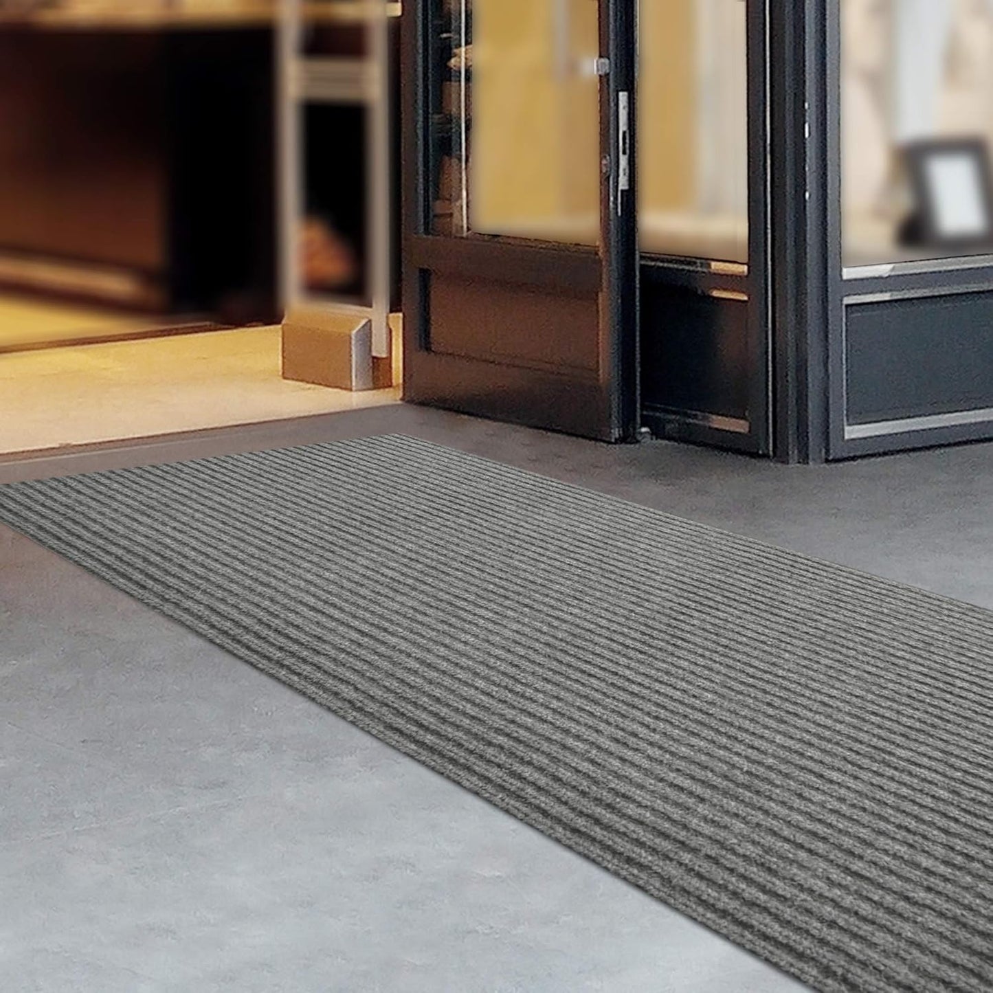 iCustomRug Spartan Weather Warrior Indoor/Outdoor Utility Ribbed Carpet Runner with Non-Slip Thermoplastic Rubber Backing, 3ft X 9ft in Grey