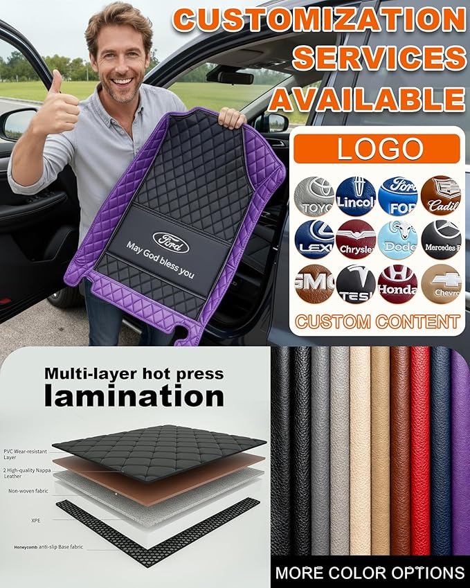 All-Weather car Floor MATS-Suitable for 99% of car Models,Leather car mat, offering Personalized Embroidery and Multiple Color Options,Provide Protection for car Rug (Black White)