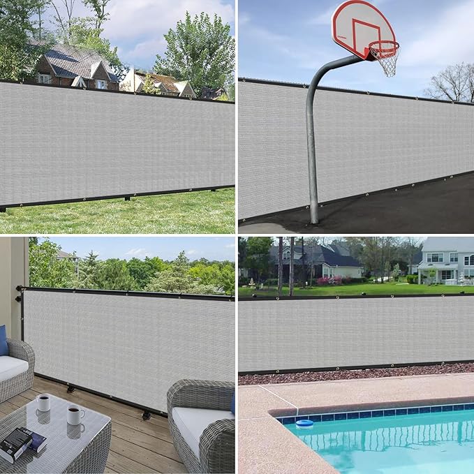 Windscreen4less Privacy Fence Screen Heavy Duty Windscreen Fencing Mesh Fabric Shade Net Cover with Brass Grommtes for Outdoor Wall Garden Yard Pool Deck, 8'x22' Light Gray