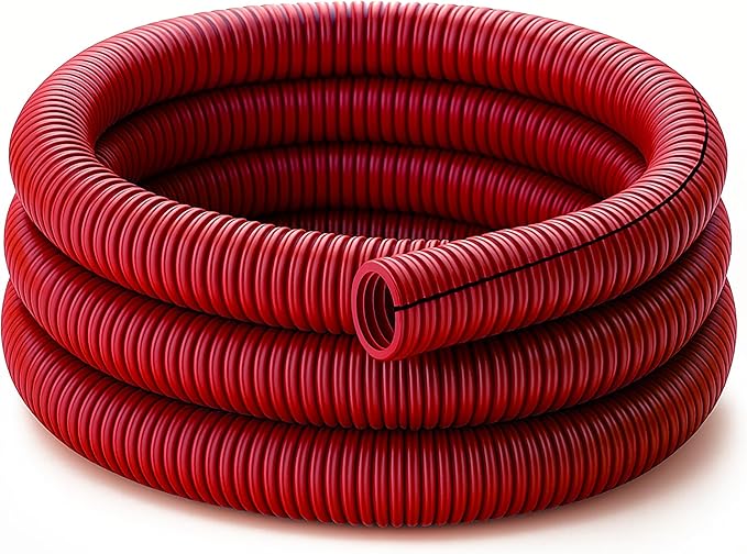 Electriduct Split Wire Loom Tubing Polyethylene Corrugated Flexible Conduit - 1" Nominal Size - 20 Feet - Red
