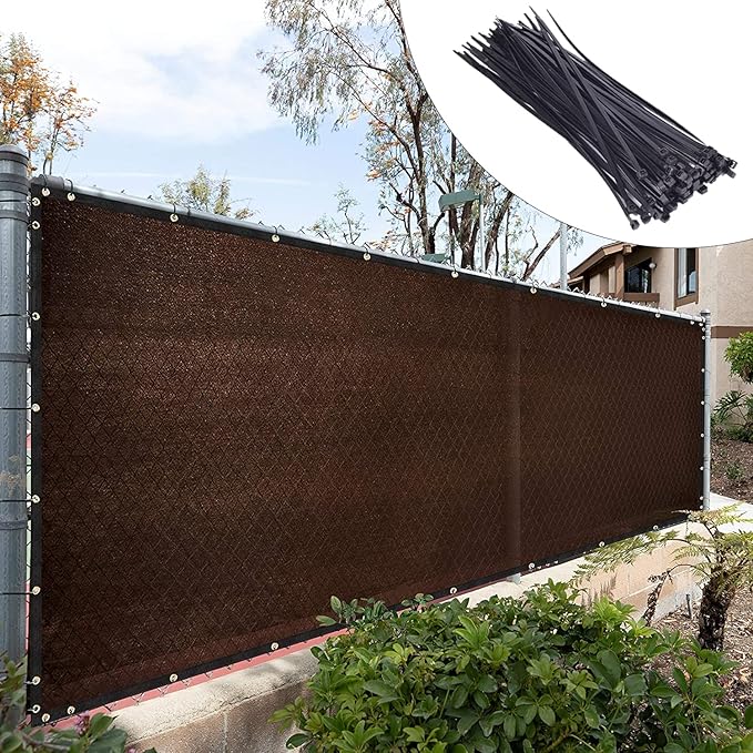Royal Shade Custom Size 6' x 96' Brown Fence Privacy Screen Windscreen Cover Netting Mesh Fabric Cloth - Cable Zip Ties Included (We Make Custom Size)