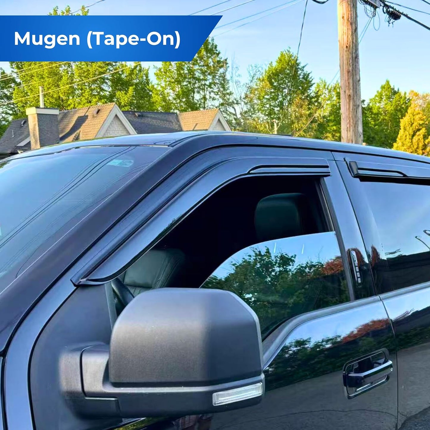 KPY Window Visor Compatible with Ford Ranger SuperCrew 2012-2018, 4PC Rain Guard Side Window Vent Deflectors Tape-On Mugen Style, 2012 2013 2014 2015 2016 2017 2018