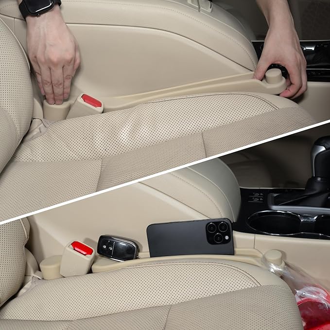 Givifive Car Seat Gap Filler Set of 2, 3IN1 Seat Side Gap Filler Plug with Storage Slot & Hook Function, Soft Foam Universal Fit Car SUV Truck Fill Gap Between Seats Console Organizer（Narrow Beige）