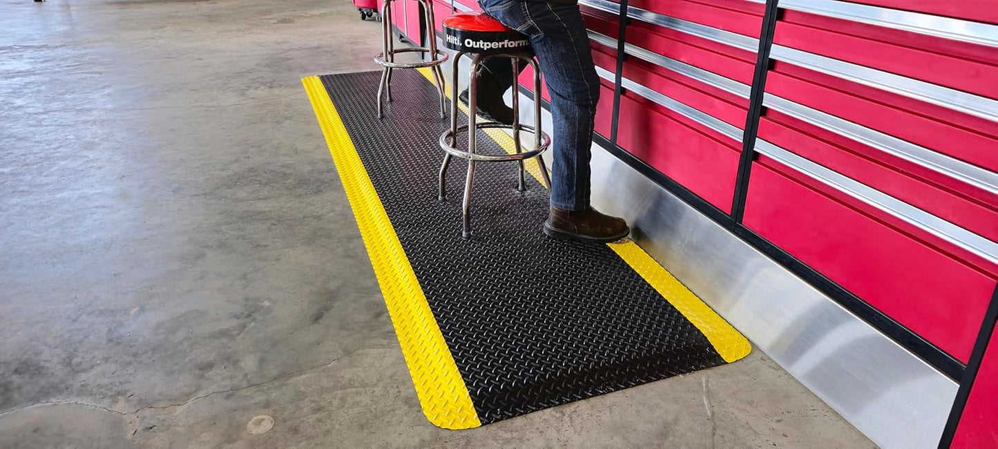 Rhino Mats, American Classic Diamond Anti-Fatigue Mats, Industrial Ergonomic Comfort Standing Mat for Work, Home, Garage, Office, Kitchen or Anywhere (Black/Yellow 9/16" Thick, 2 FT. x 15 FT.)