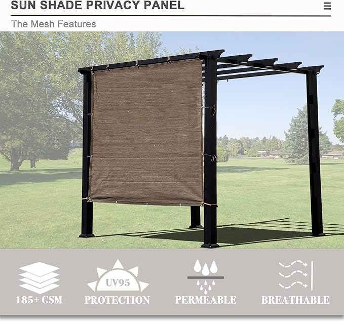 Alion Home Sun Shade Privacy Panel with Grommets and Hems on 4 Sides for Patio, Awning, Window, Pergola or Gazebo - Mocha Brown (10' W x 6' H)