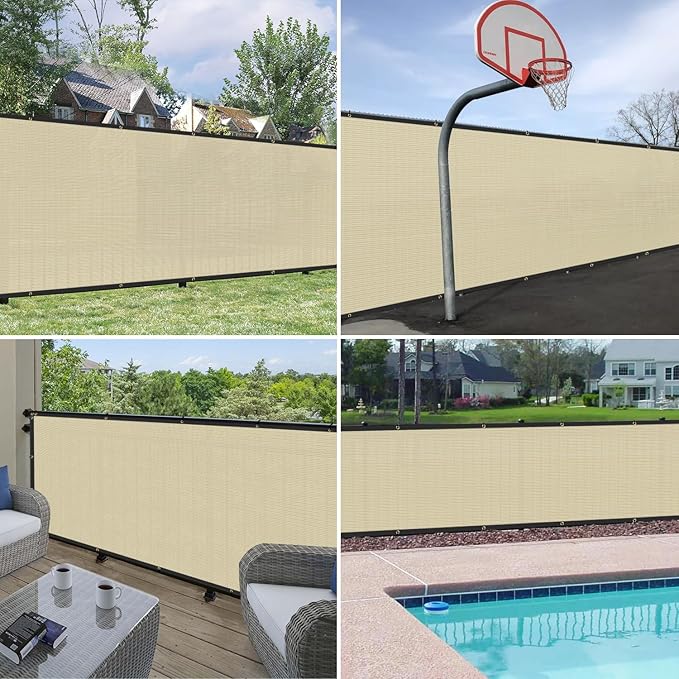 Windscreen4less Privacy Fence Screen Heavy Duty Windscreen Fencing Mesh Fabric Shade Net Cover with Brass Grommtes for Outdoor Wall Garden Yard Pool Deck, 8'x208' Beige