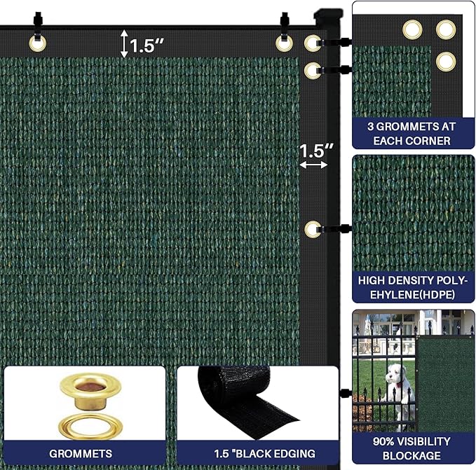 Windscreen4less Privacy Fence Screen Heavy Duty Windscreen Fencing Mesh Fabric Shade Net Cover for Outdoor Wall Garden Yard Pool Deck, 8'x290' Green