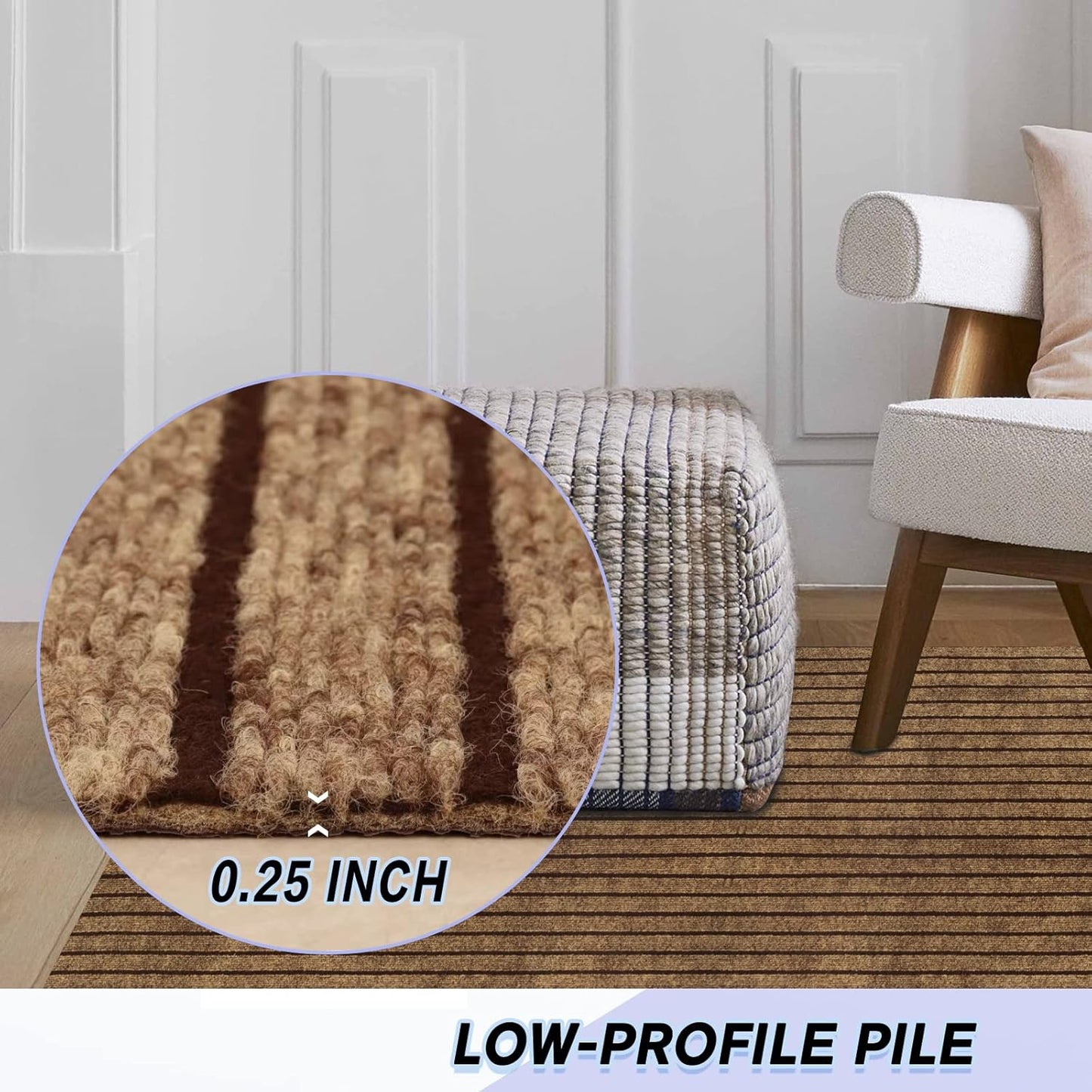 Custom Size Backed Non-Slip Area Rugs Runner, Easy Clean, Waterproof Runner Rugs for Hallway Entryway, Kitchen, Laundry, 4FT x 63FT, Brown Stripe