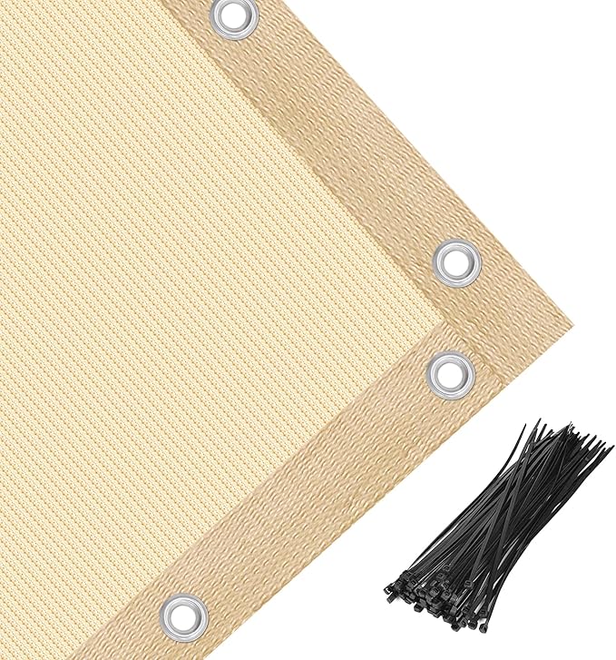 Amagenix 90% Pergola Shade Cover 8' X 11' Sun Shade Cloth with Grommets for Outdoor Garden Patio Porch, Commercial Grade 200 GSM - Cable Zip Ties Included (We Customized) GN108, Wheat