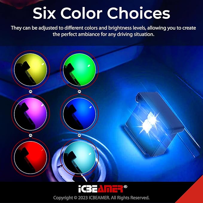 ICBEAMER Smart USB 1-Pack (Red) | Auto LED Interface Plug-in Miniature Night Light for Car, Van, Pickup, Truck, Interior, Trunk, Ideal for Mood Lighting