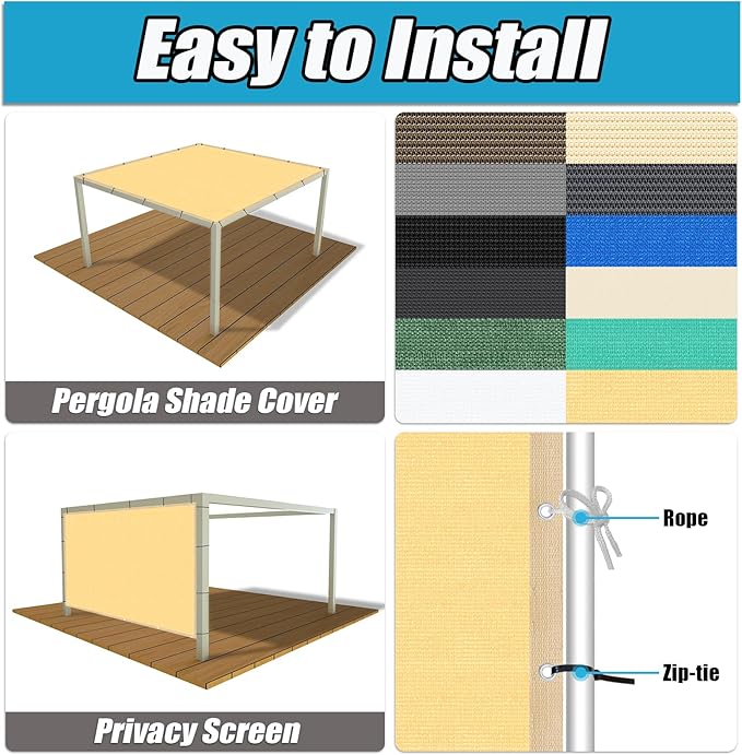Amagenix 90% Shade Fabric 10'X 24' Sand Sun Shade Cloth with Grommets for Pergola Replacement Shade Cover Canopy, Heavy Duty, Cable Zip Ties Included (We Customized)