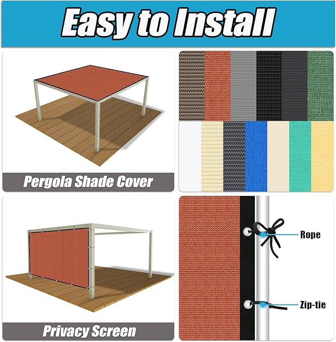 Amagenix 90% Pergola Shade Cover 4' X 18' Sun Shade Cloth with Grommets for Outdoor Garden Patio Porch, Commercial Grade 200 GSM - Cable Zip Ties Included (We Customized) GN108, Rust Red