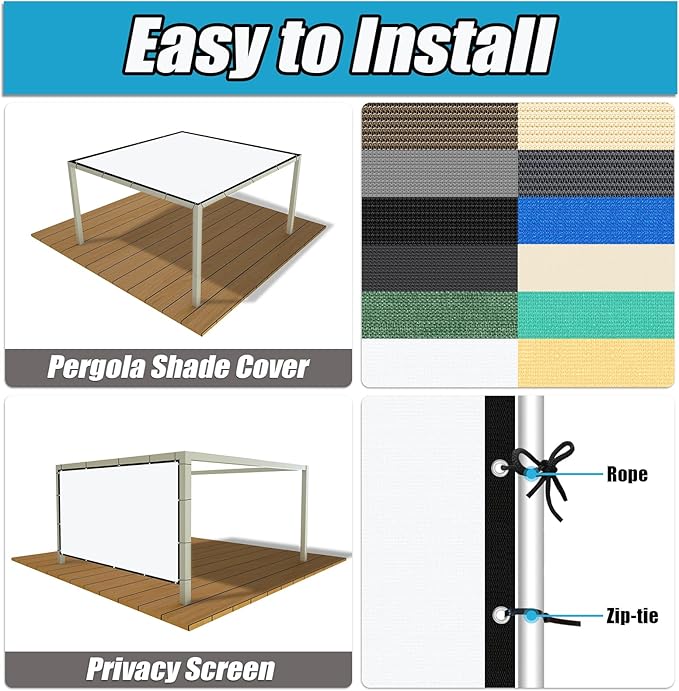Amagenix 90% Pergola Shade Cover 7' X 24' Sun Shade Cloth with Grommets for Outdoor Garden Patio Porch, Commercial Grade 200 GSM - Cable Zip Ties Included (We Customized) GN108, White