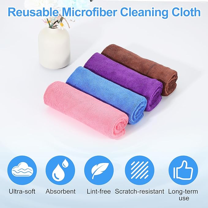HARFINGTON 6 Pack Microfiber Cleaning Cloth, 24" x 12" Multi-Functional Cleaning Towels Reusable Absorbent Rags for Car Wash Kitchen Household Window Clean, Purple