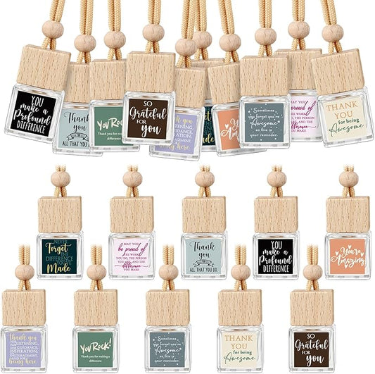 Havawish 20 Pcs Appreciation Gift Bulk for Teachers Empty Glass Essential Oil Diffuser Car Air Freshener Diffuser for Employee Staff Teachers Hanging Ornament Inspirational Team Thank You Gift