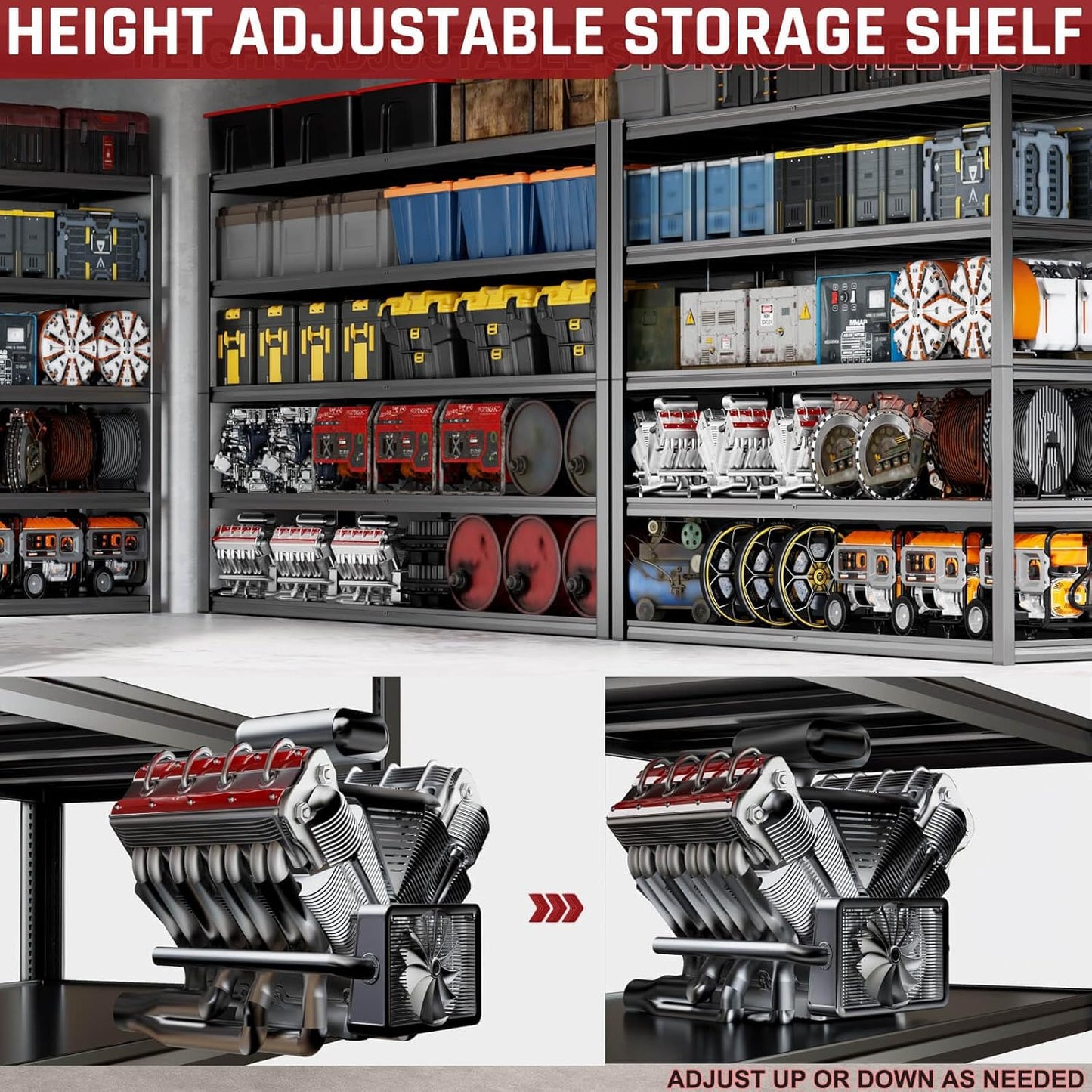 65" W Garage Shelving Heavy Duty, Adjustable 5 Tier Metal Shelves, Commercial Metal Shelf Rack, Industrial Shelving,2 Pack
