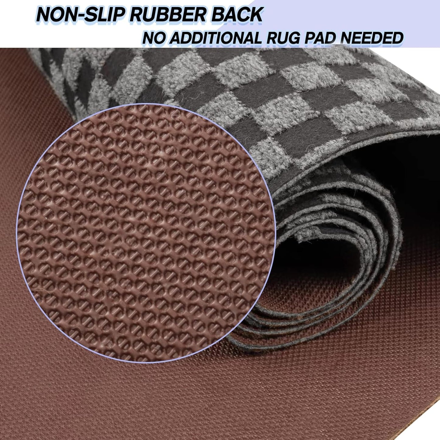Custom Size Backed Non-Slip Area Rugs Runner, Easy Clean, Waterproof Runner Rugs for Hallway Entryway, Kitchen, Laundry, 2FT x 57FT, Gray Checkered