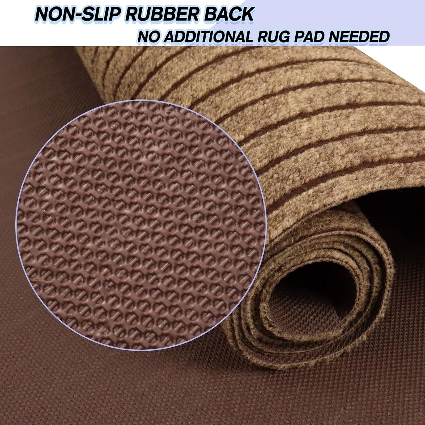 Custom Size Backed Non-Slip Area Rugs Runner, Easy Clean, Waterproof Runner Rugs for Hallway Entryway, Kitchen, Laundry, 2FT x 34FT, Brown Stripe
