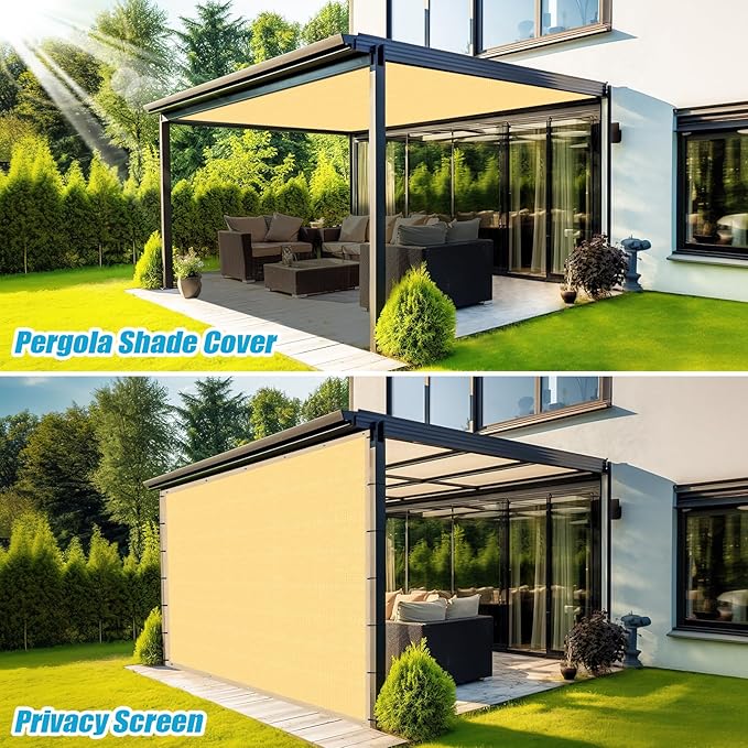 Amagenix 90% Shade Fabric 4'X 10' Sand Sun Shade Cloth with Grommets for Pergola Replacement Shade Cover Canopy, Heavy Duty, Cable Zip Ties Included (We Customized)