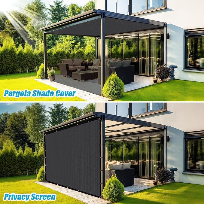 Amagenix 90% Pergola Shade Cover 8'X 16' Dark Gray Sun Shade Cloth with Grommets for Outdoor Garden Patio Porch-Commercial Grade 200 GSM-Cable Zip Ties Included (We Customized)