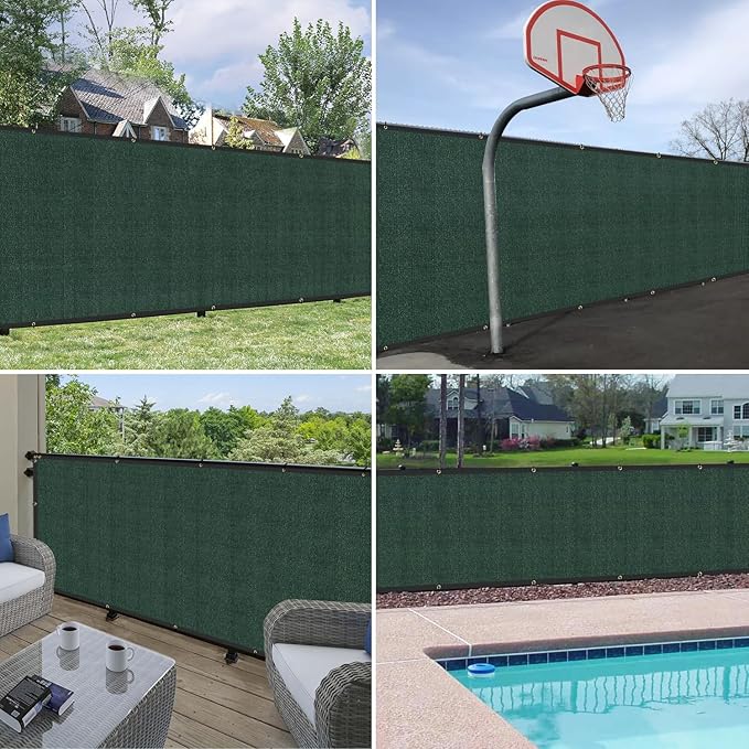 Windscreen4less Privacy Fence Screen Heavy Duty Windscreen Fencing Mesh Fabric Shade Net Cover with Brass Grommtes for Outdoor Wall Garden Yard Pool Deck, 8'x229' Green