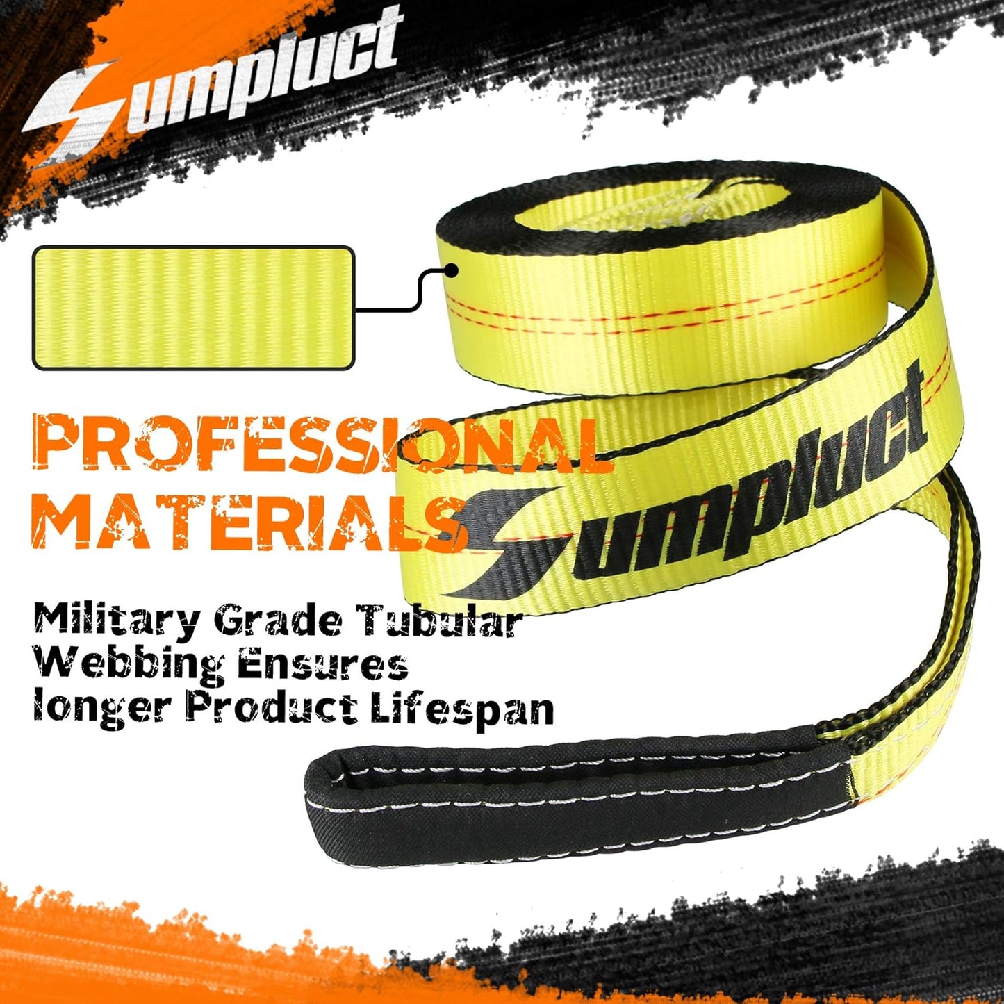 Recovery Tow Strap 2in X 20ft Heavy Duty 20,000 lbs Break Strength, Use for Emergency Towing Rope, Tree Saver, Winch Extension, Triple Reinforced Loops, Protective Sleeves,Car Accessories