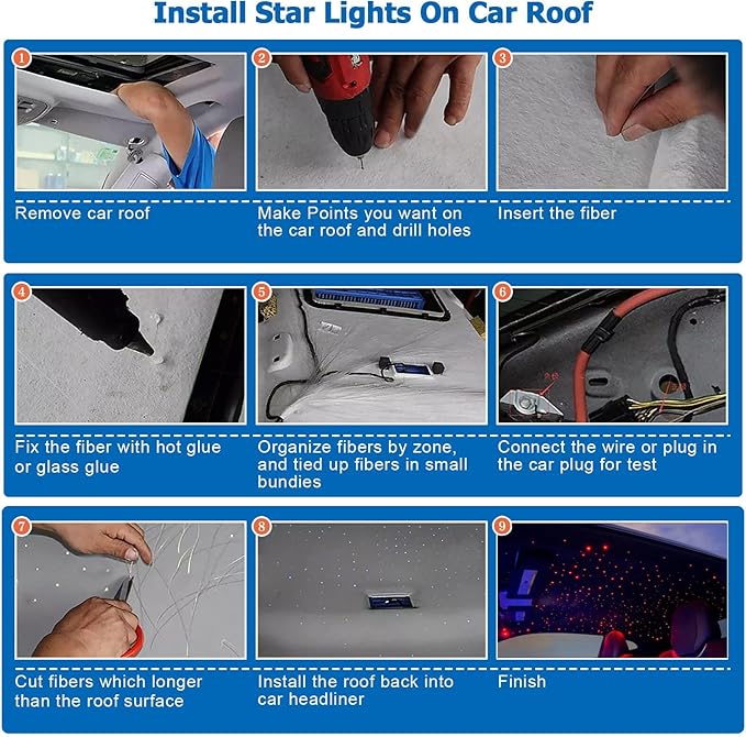 AZIMOM Mini 6W 300pcs Twinkle Fiber Optic Starlight Headliner Kit for Car Home 0.03in 6.5ft End Glow Fiber Strands Sound-Activated APP& Remote Control Starlight Engine