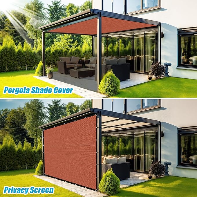 Amagenix 90% Pergola Shade Cover 9' X 24' Sun Shade Cloth with Grommets for Outdoor Garden Patio Porch, Commercial Grade 200 GSM - Cable Zip Ties Included (We Customized) GN108, Rust Red