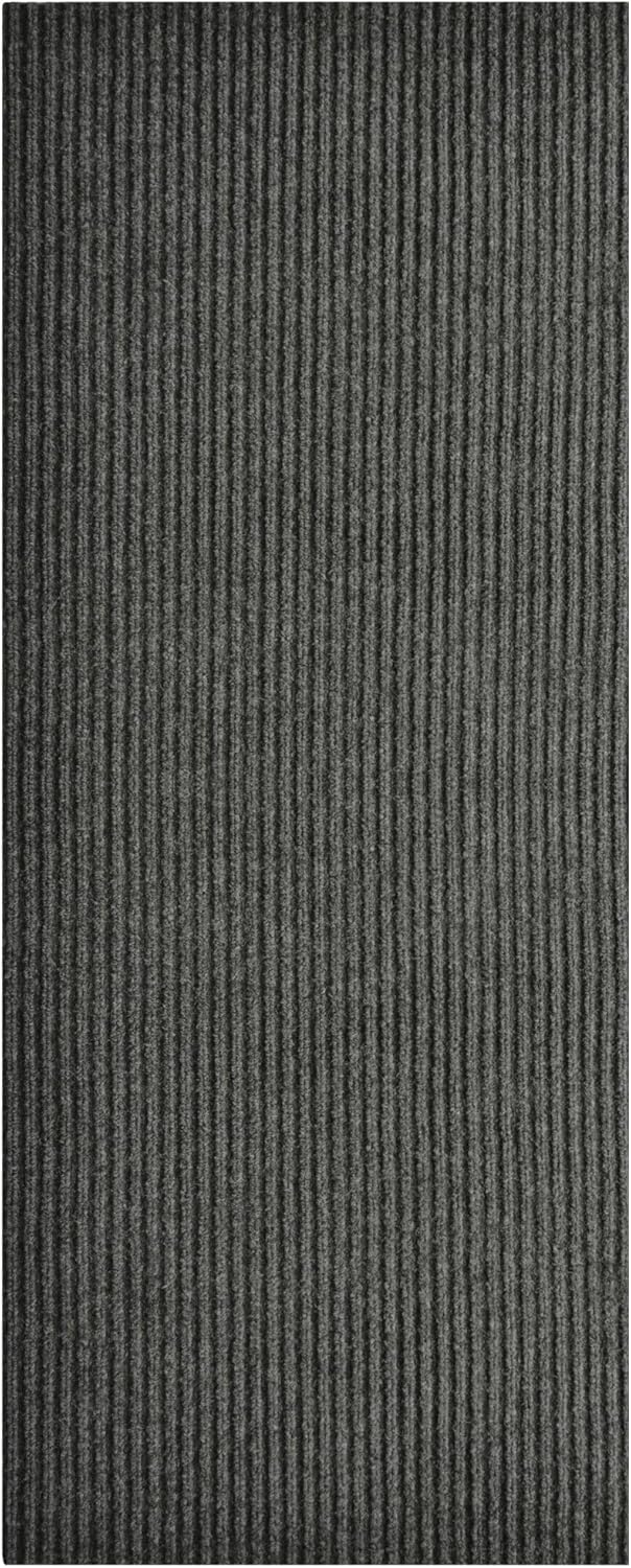 iCustomRug Spartan Weather Warrior Indoor/Outdoor Utility Ribbed Carpet Runner with Non-Slip Thermoplastic Rubber Backing, 3ft X 42ft in Charcoal