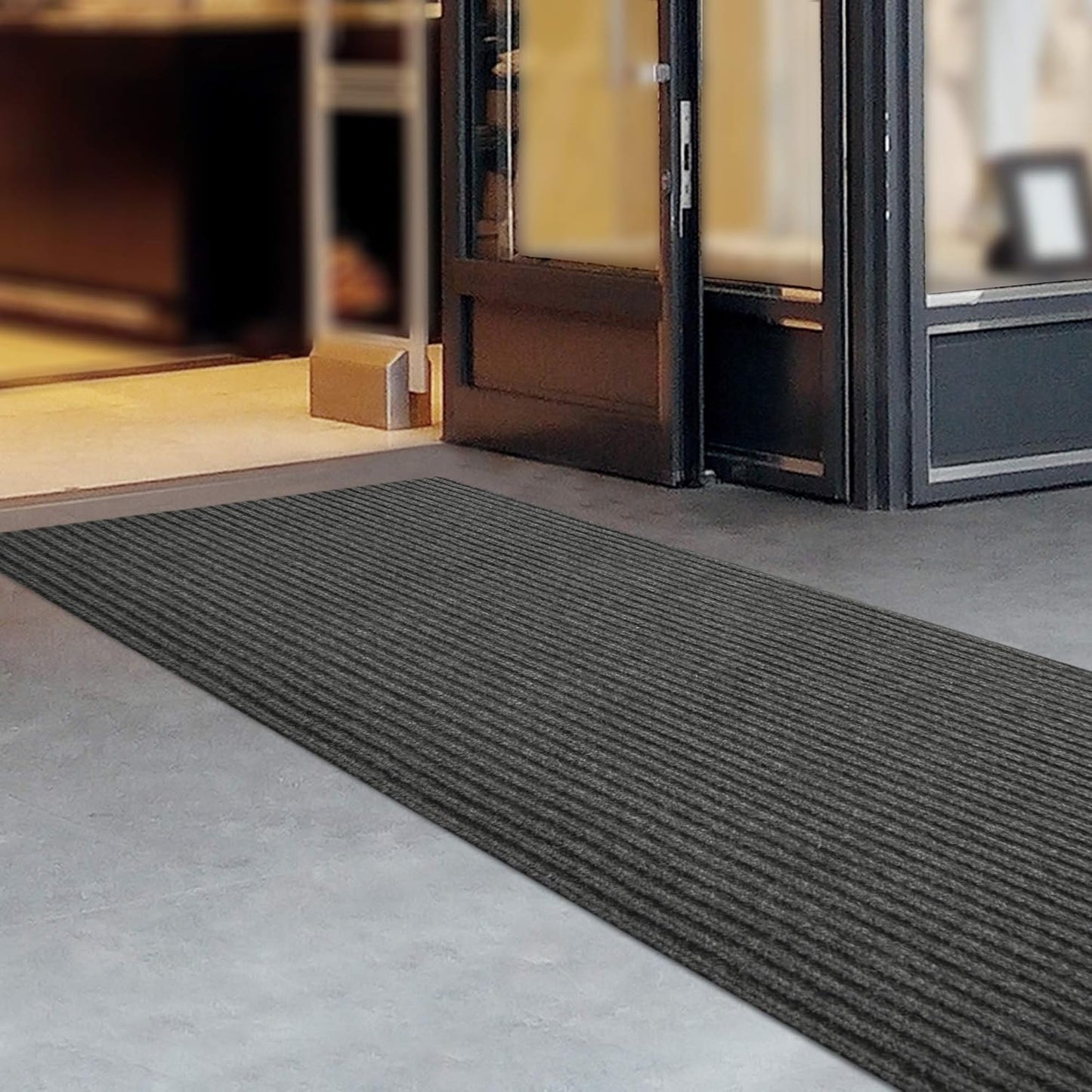 iCustomRug Spartan Weather Warrior Duty Indoor/Outdoor Utility Ribbed in 3ft,4ft,6ft Widths 70 Custom Sizes with Natural Non-Slip Rubber Backing 4'X62' in Charcoal