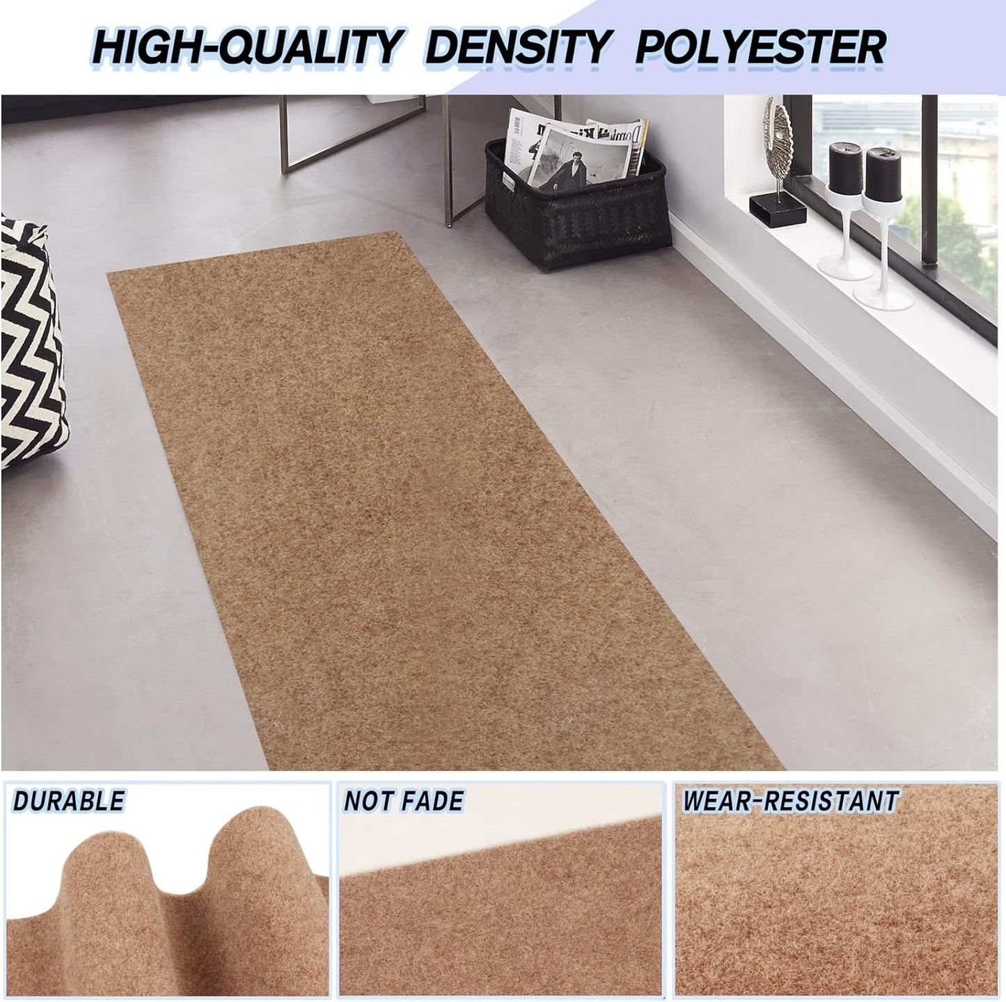 Custom Size Backed Non-Slip Area Rugs Runner, Easy Clean, Waterproof Runner Rugs for Hallway Entryway, Kitchen, Laundry, 3FT x 53FT, Beige