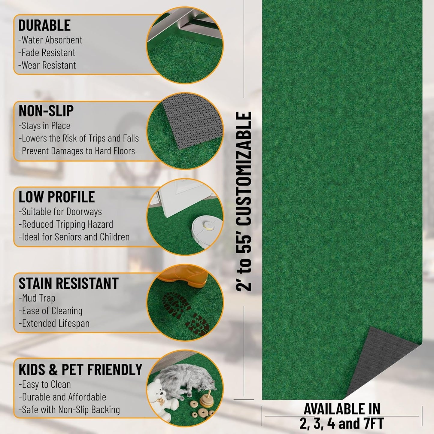 Ottomanson 2' x 9' Hallway Runner with Scraper Pile Extra Durable Non-Slip Rug Mat for Indoor & Outdoor Use - Ideal for Kitchen, Entryway, Patio & Garage - High-Traffic Carpet, Green