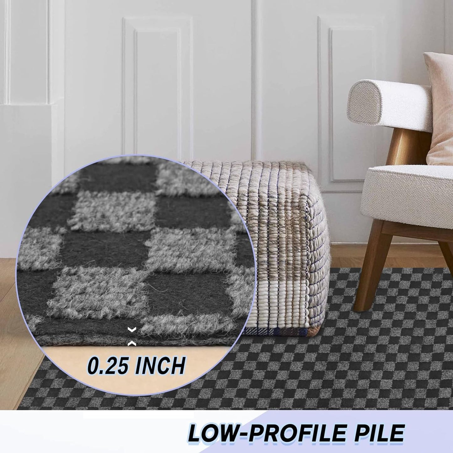 Custom Size Backed Non-Slip Area Rugs Runner, Easy Clean, Waterproof Runner Rugs for Hallway Entryway, Kitchen, Laundry, 4FT x 26FT, Gray Checkered