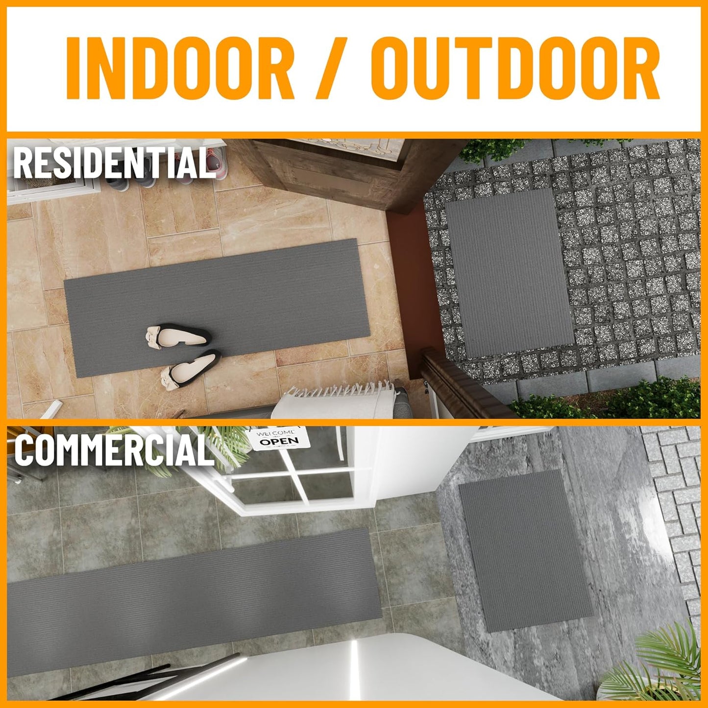 Ottomanson Mud Mat 2' x 2' Entryway Rug - Non-Slip Scraper Doormat for Muddy Paws, Dirt Trapping Indoor/Outdoor Mat for High-Traffic Areas, Kitchen, Garage, Patio, Gray