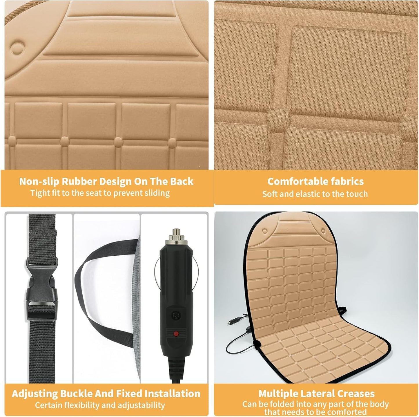 2 Pack Winter Seat Cushion - Portable Comfortable Fiber Seat Cover with Adjustable Buckle for Full Back and Seat (Khaki)