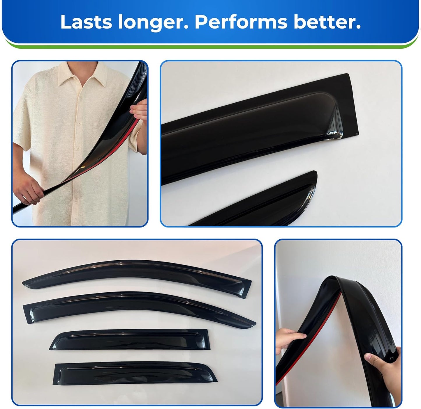 KPY Window Visor Compatible with Toyota Tundra Double Cab 2007-2021, Rain Guard Window Vent Deflectors Tape-On Style, 2008 2009 2010 2011 2012 2013 2014 2015 2016 2017 2018 2019 2020 (Double Cab Only)