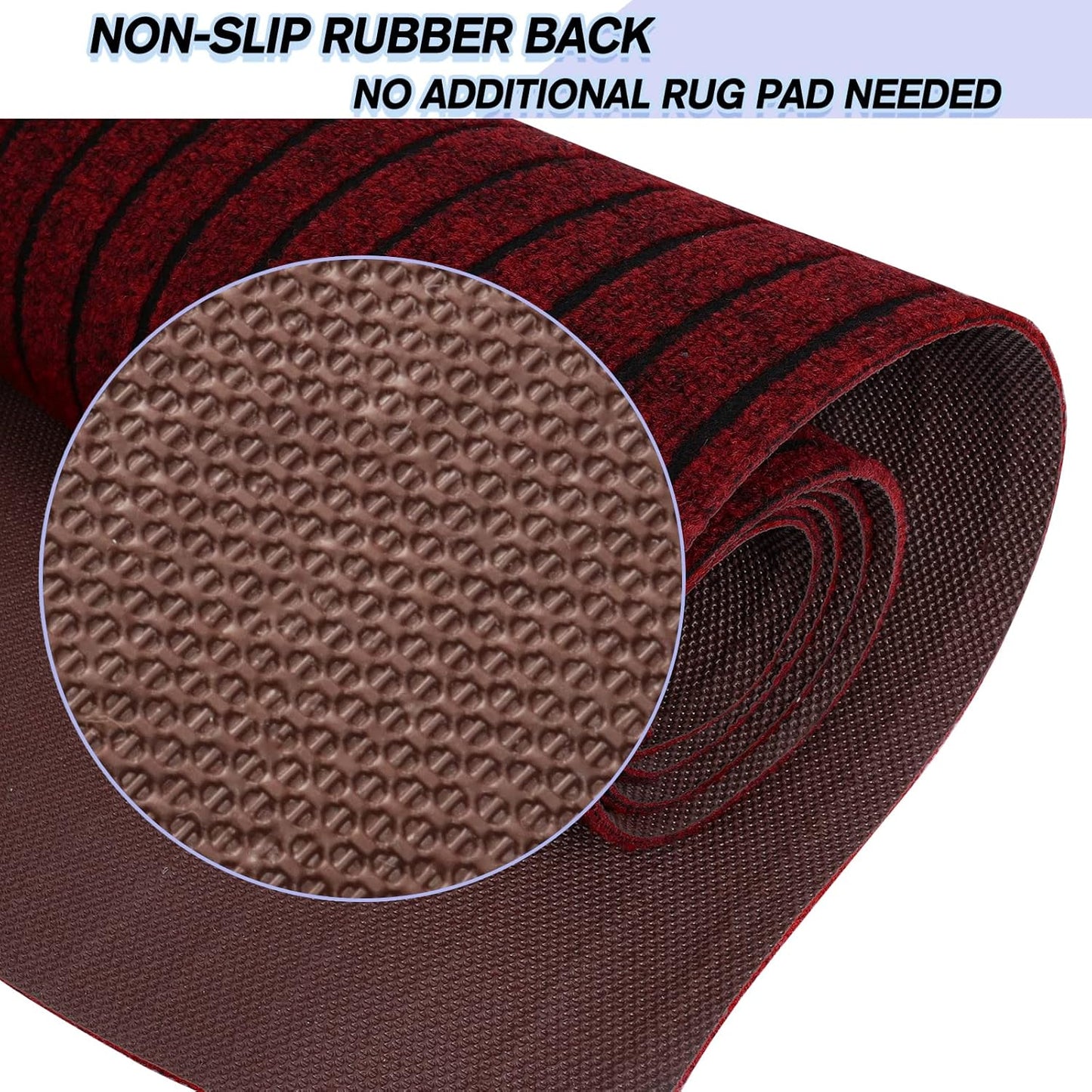 Custom Size Backed Non-Slip Area Rugs Runner, Easy Clean, Waterproof Runner Rugs for Hallway Entryway, Kitchen, Laundry, 4FT x 77FT, Red Stripe