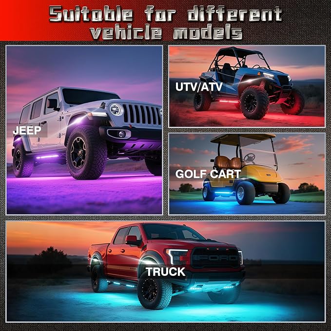6 Pods RGBW LED Rock Lights for ATV UTV Golf Cart RZR SXS Truck Jeeps Off Road, Waterproof Multicolor Neon Underglow Kit with APP/RF Remote Control&Brake Red Function,12V Pure White Underbody Lights