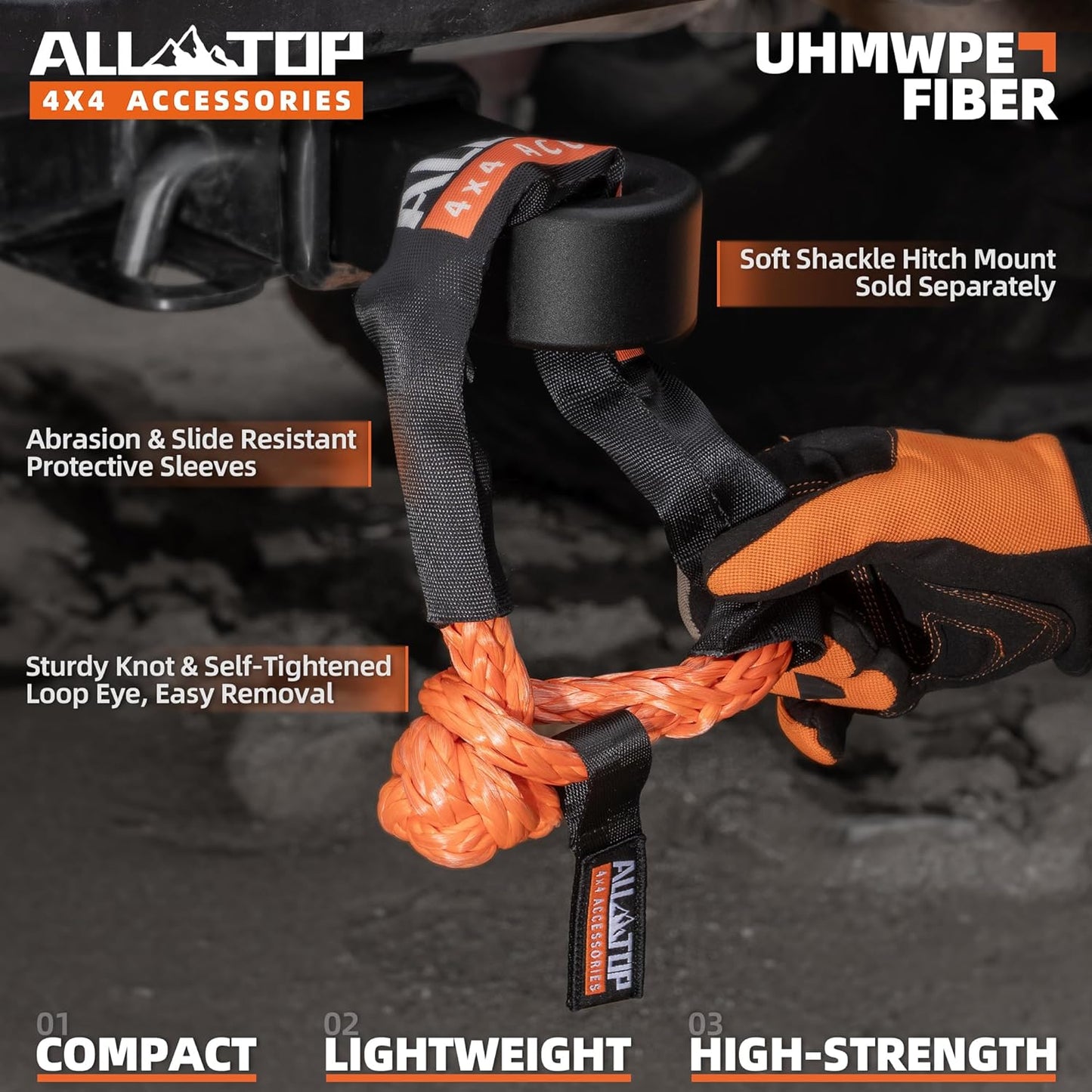 ALL-TOP Synthetic Soft Shackle & Recovery Ring Kit (2PCS 1/2in x 22in - 48300LBS Shackles + 1 Snatch Pulley Ring) for Winch Tackle Pulley System