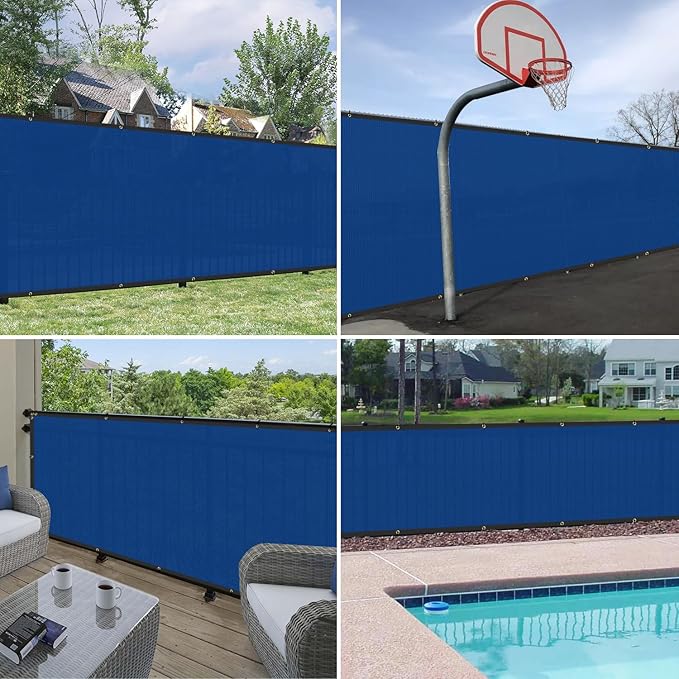 Windscreen4less Privacy Fence Screen Heavy Duty Windscreen Fencing Mesh Fabric Shade Net Cover with Brass Grommtes for Outdoor Wall Garden Yard Pool Deck, 8'x139' Blue