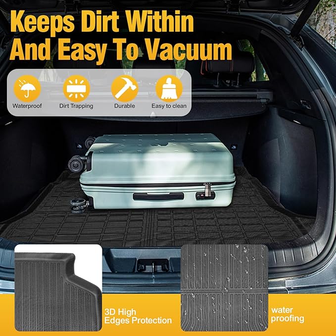 Trunk Liner Cargo Liners for 2025-2026 Ford Expediton Max and Lincoln Navigator L 7/8 Seat Rear Trunk Floor Mats with Backrest Mat 3D Boot Tray All-Weather TPE Black